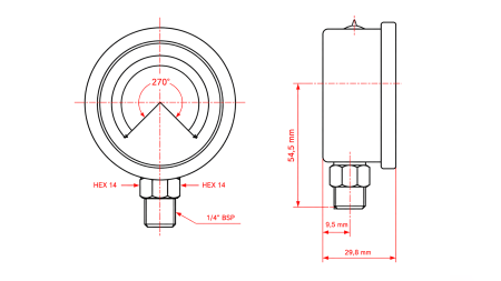 MEDIDOR DE VACÍO DN63 VERTICAL -1 - 0 BAR - 1/4
