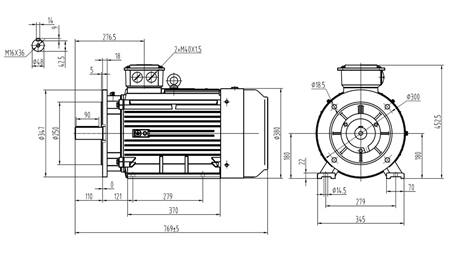 MOTOR ELÉCTRICO 22KW Y3 180L-4_1470RPM 3FASE PATAS+FLANGE-B3B5