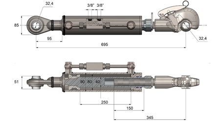 TERCER PUNTO HIDRÁULICO CON GANCHO RÁPIDO DE ROSCA AUTOMÁTICO - CAT. 3 - 80/40-250 (+95 HP) (32,2 mm)