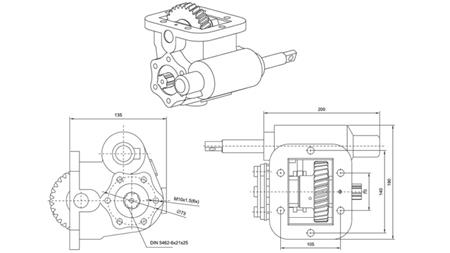 Dimensiones ACCIONAMIENTO DE BOMBA HIDRÁULICA - ZF- MB 800 LATERAL