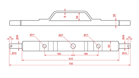 BARRA DE TIRO PARA TRACTOR CAT. 2 CON SOPORTE (L-750MM)