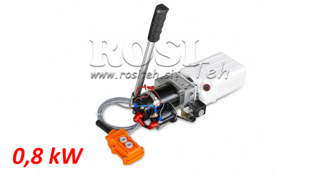 MINI HYDRAULIC UNIT 12V DC - 0.8KW = 0.5CC - 1.5 LITERS - SINGLE-ACTING ASSEMBLY (PVC) WITH MANUAL PUMP