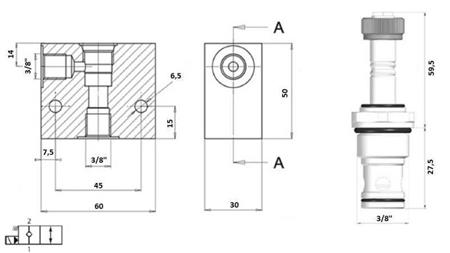 válvula de 2 vías 3/8 (NC) 12V - 40lit - esquema