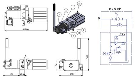 AGREGADO HIDRÁULICO MINI 24V CC - 0.8kW = 0.5cc - 1.5 lit - unidad monofásica (PVC) con bomba manual