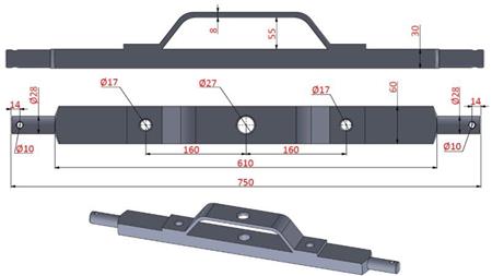 BARRA CRUZADA HIDRÁULICA PARA TRACTOR CATEGORÍA 2 CON SOPORTE DE MONTAJE (L-750mm)