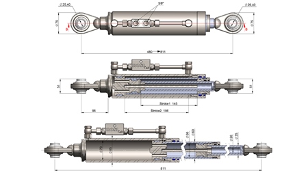 TELESKOPSKA HIDRAVLIČNA POTEZNICA STANDARD - 2 KAT. 480-811mm (45-95HP)(25,4/25,4)