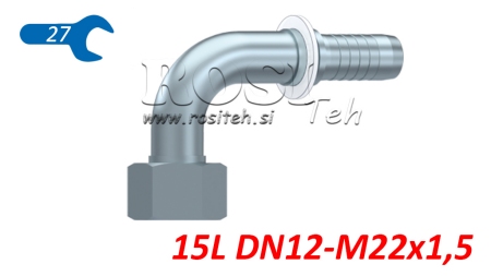 HYDRAULICKÁ PRÍPOJKA DKOL 15 L SAMICA KOLENO 90° DN12–M22×1,5