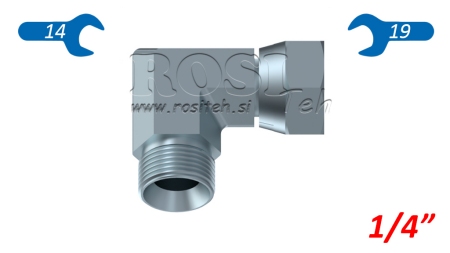 CODO HIDRÁULICO 90° BSP TUERCA GIRATORIA CORTA-MACHO 1/4