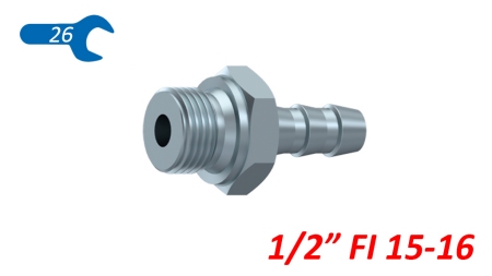 RACCORD MALE HYDRAULIQUE 1/2 POUR DURITE EN CAOUTCHOUC Φ 15-16