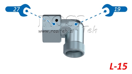 CODO HIDRÁULICO 90° L-15 CON TUERCA GIRATORIA M22X1,5