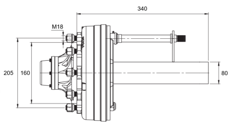 SEMIEJE CON FRENOS - 4400 kg (6 TORNILLOS) - 340 mm
