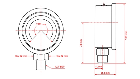 MANÓMETRO DN100 VERTICAL 0 - 60 BAR - 1/2