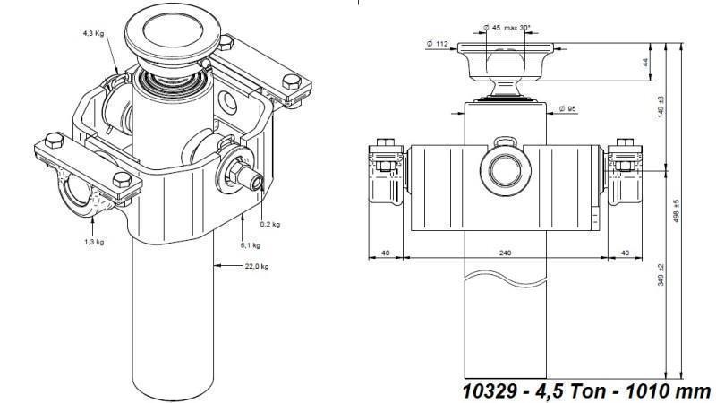 CILINDRO TELESCOPICO COMPATTO 3 STADI 1010mm x95 - PALLA