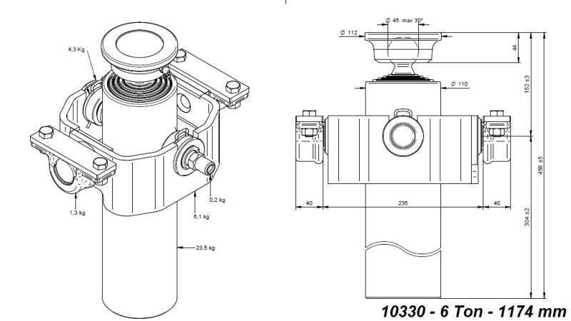 CILINDRO TELESCÓPICO COMPACTO 4 GRADOS 1174mm x110 -BOLA