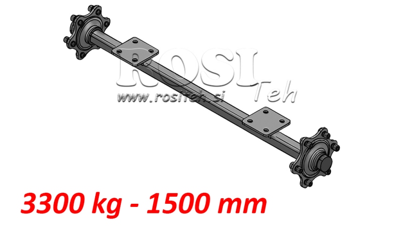 EJE PARA REMOLQUE 3300 KG SIN FRENOS (1500 MM) CON PLACA DE MONTAJE