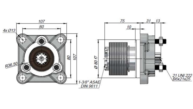 ACCESORIO P.T.O. PARA BOMBA DE HIERRO FUNDIDO UNI - 3 BOLTS