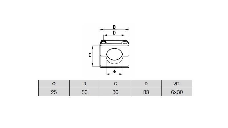 SOPORTE DE TUBO FI 25 - dimensiones