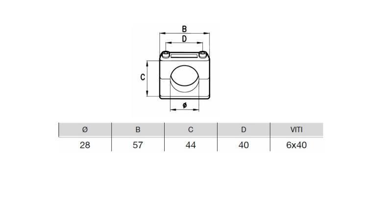 SOPORTE DE TUBO FI 28 - dimensiones