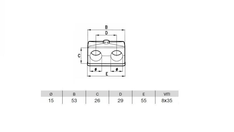 SOPORTE DE TUBO DIÁMETRO 15 - DOBLE - dimensiones