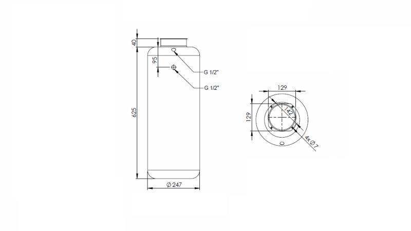 METAL RESERVOIR RULLE PP 30 LITER HORIZONTAL-VERTIKAL-dimensioner