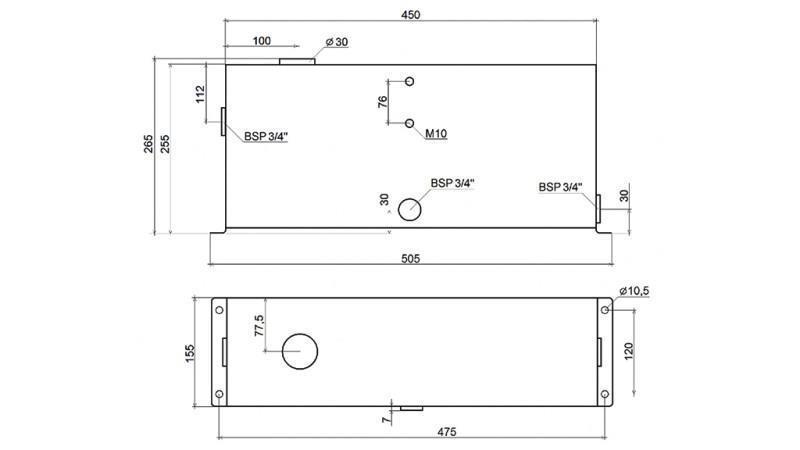 METAL RESERVOIR 12 LITER KUBE 255x120x450mm