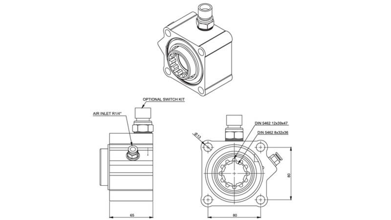 Dimensiones DEL ACCIONAMIENTO DE BOMBA HIDRÁULICA - ZF ALUMINIO CON INTERRUPTOR