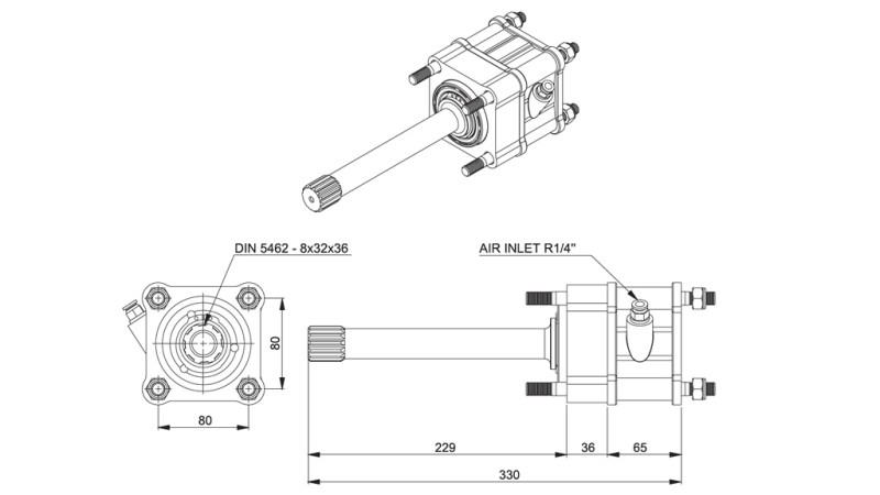 Dimensioner UDGANG TIL HYDRAULISK PUMPE - MAN