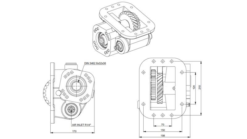 Dimensiones SALIDA PARA BOMBA HIDRÁULICA - SCANIA GRS 900