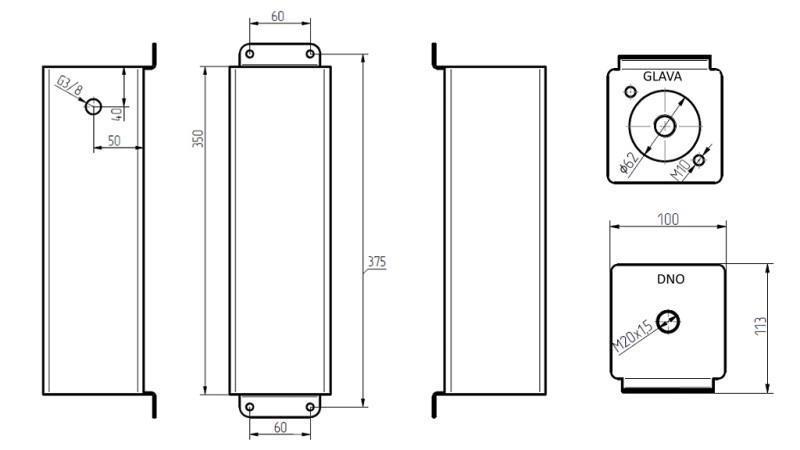 METAL RESERVOIR 3 LITER KUBE 100x113x350mm KOMPLET MED Udstyr