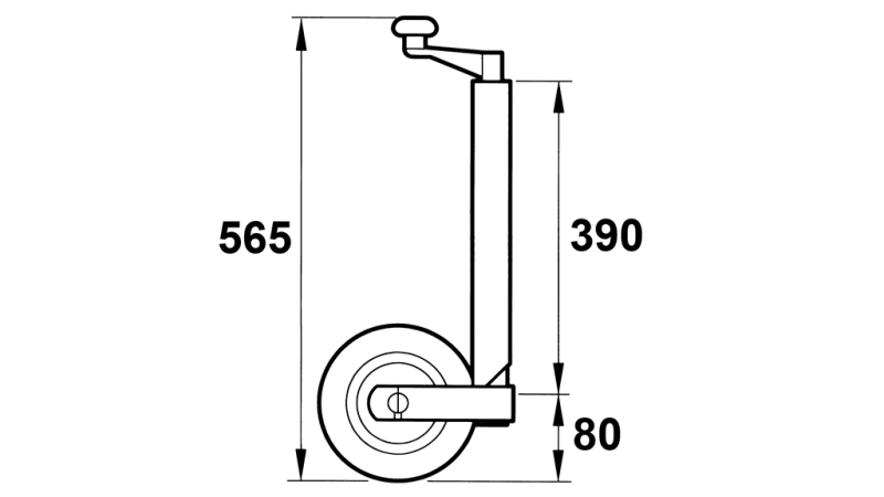 PIE DE SOPORTE ROSCADO CON RUEDA PARA REMOLQUES 190MM 75KG