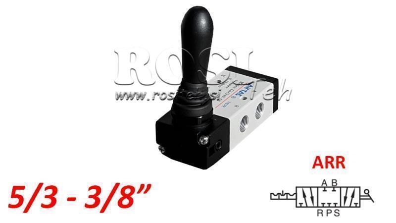 VÁLVULA MANUAL NEUMÁTICA 5/3 3/8 PRT-0852-ARR RETORNO MANUAL