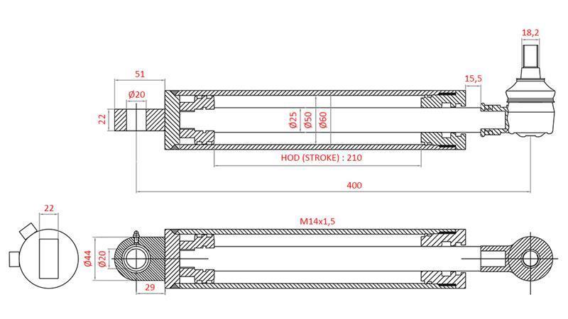 CILINDRO DE DIRECCIÓN HIDRÁULICA FIAT-NEW HOLLAND OEM-5113093, 5113130, 5113131, 5123968, 5125260, 5140