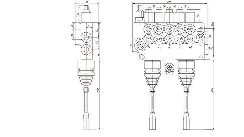 VÁLVULA HIDRÁULICA 5xP80   2x JOYSTICK
