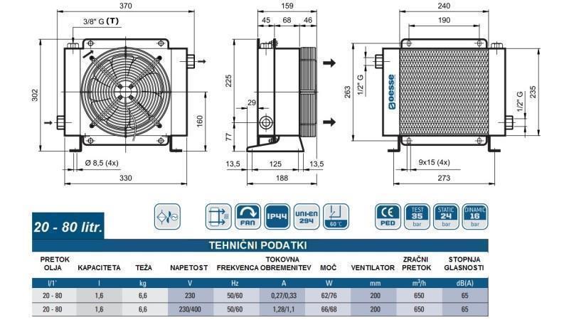 ENFRIADOR DE ACEITE AC 230V HY01601 20-80 LIT