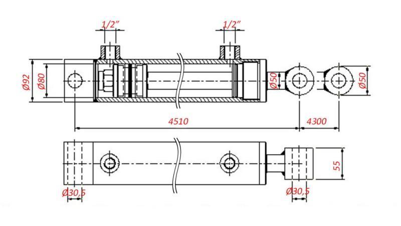 HYDRAULISK CYLINDER TIL TRAKTION - HUL 80/50-4300