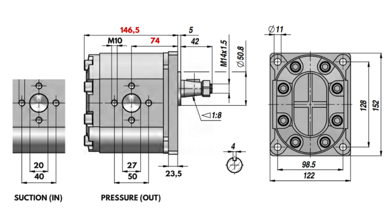 BOMBA HIDRÁULICA GR.3 46 CC IZQUIERDA - FLANGES