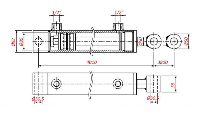 CILINDRO HIDRÁULICO PARA REMOLQUE - AGUJERO 80/50-3800