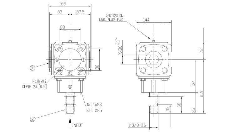 ENGRANAJE EN ÁNGULO TB-19J 1.46:1 (23HP-16.9kW)