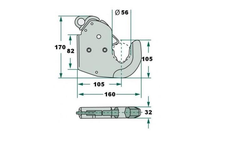 GANCHO AUTOMÁTICO PARA ENGANCHE DE TRACTOR HIDRÁULICO CAT.2S ECO - dimensiones