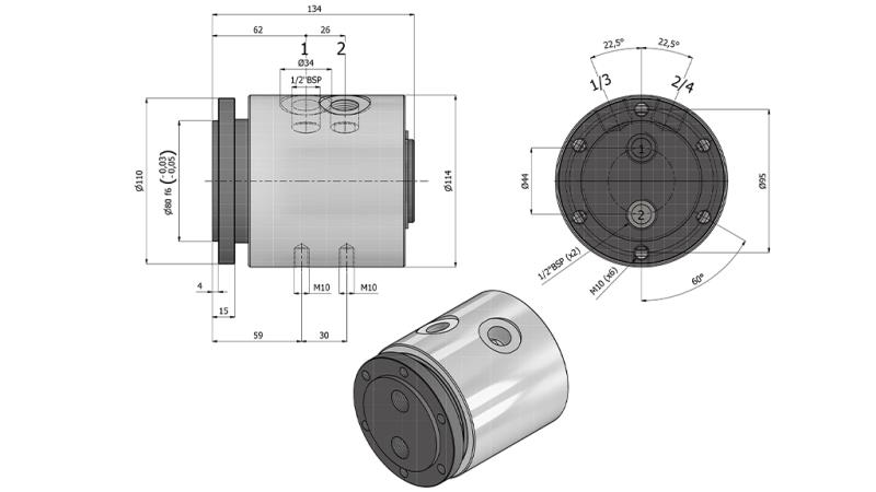 CONECTOR GIRATORIO HIDRÁULICO 2VÍAS IH2050-GS6LS 1/2 45LIT/MIN 250RPM 350BAR