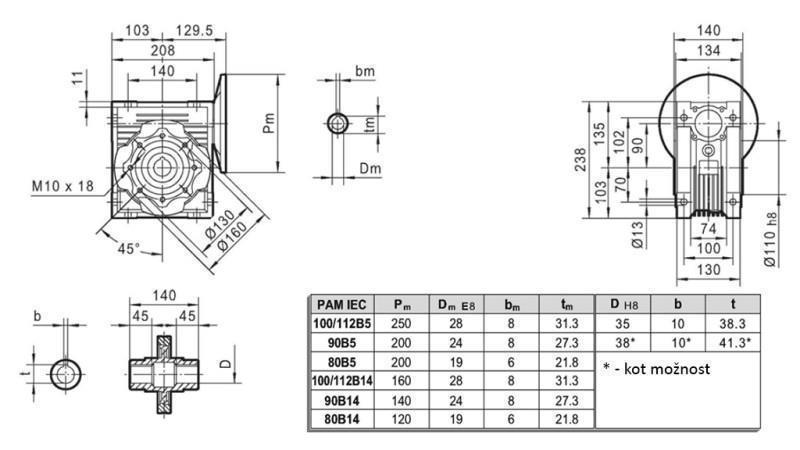 REDUCTOR PMRV-90 PARA MOTOR ELÉCTRICO MS100 (2.2-3-4kW) RELACIÓN 20:1