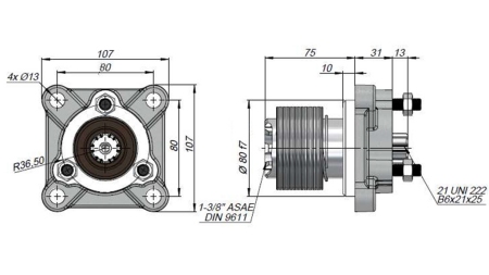 ACCESORIO P.T.O. PARA BOMBA DE HIERRO FUNDIDO UNI - 3 BOLTS