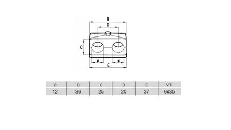 SOPORTE DE TUBO FI 12 - DOBLE - dimensiones