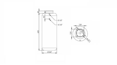 METAL RESERVOIR RULLE PP 30 LITER HORIZONTAL-VERTIKAL-dimensioner