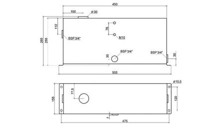 METAL RESERVOIR 12 LITER KUBE 255x120x450mm