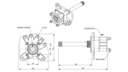 Dimensiones SALIDA PARA BOMBA HIDRÁULICA - MERCEDES G155 - 1 ACTROS