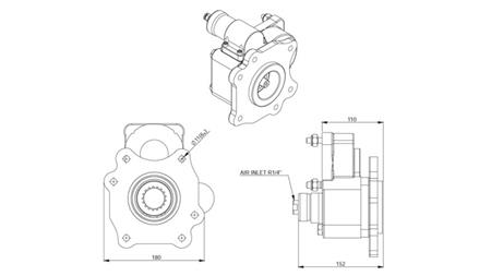 Dimensiones SALIDA PARA BOMBA HIDRÁULICA - MERCEDES ATEGO-2 - 6 ORIFICIOS