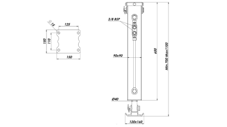PIE HIDRÁULICO DE DOBLE EFECTO 2.5 TON 420MM (90X90X600)
