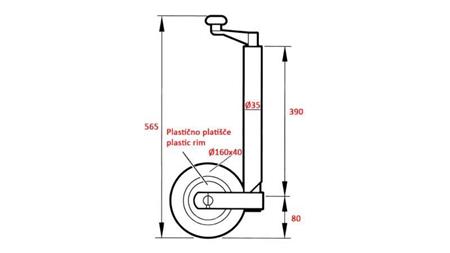 NAVOJNA PODPORNA NOGA S KOLESOM ZA AVTOPRIKOLICE 35mm 75 kg
