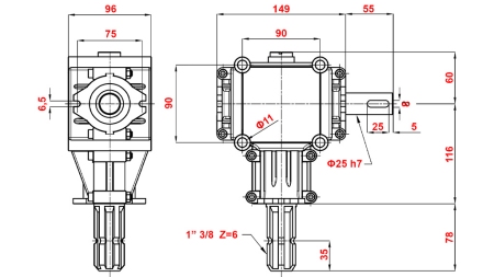 KULMAKÄYNTIVAIHTEISTO PTO 1:2.88 (10HP-7KW)